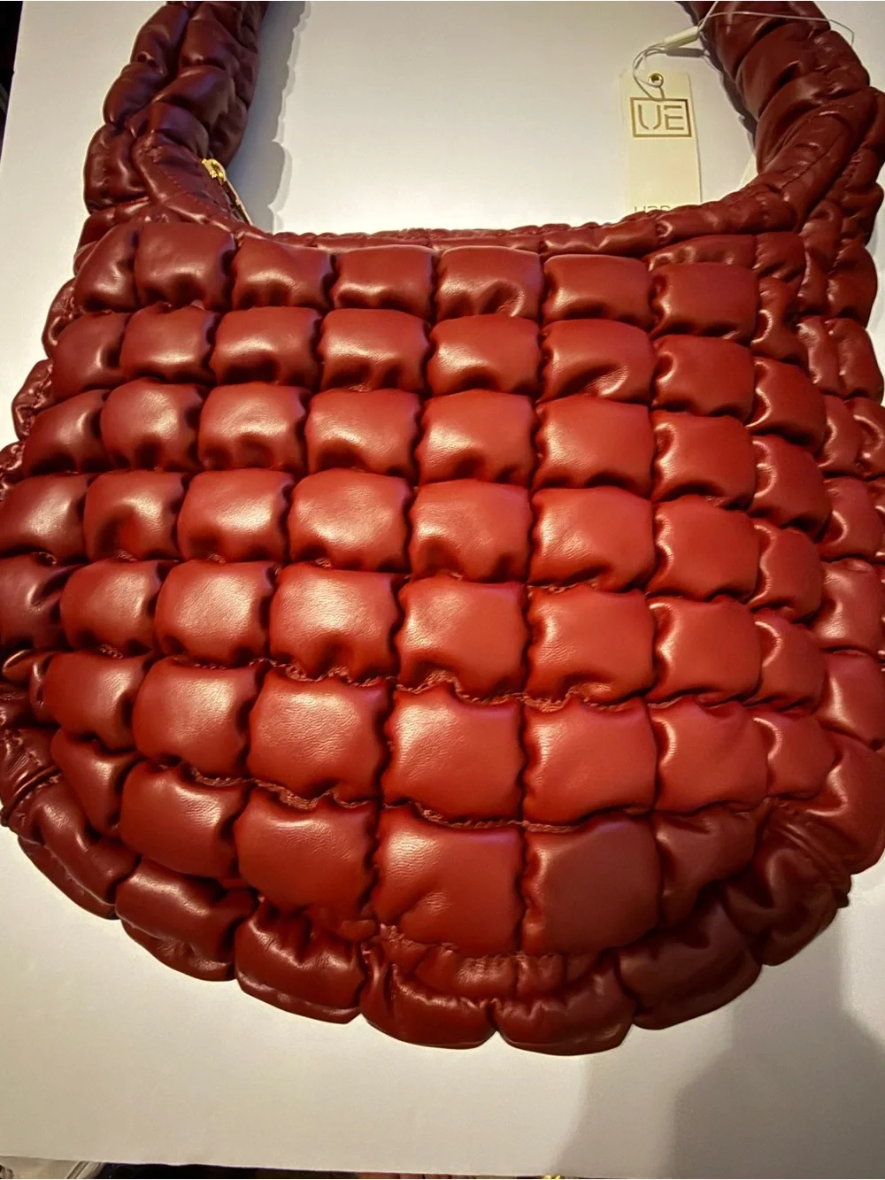 NWT Urban Expressions Quilted Puffer Hobo Bag Burgundy Oxblood Vegan Leather